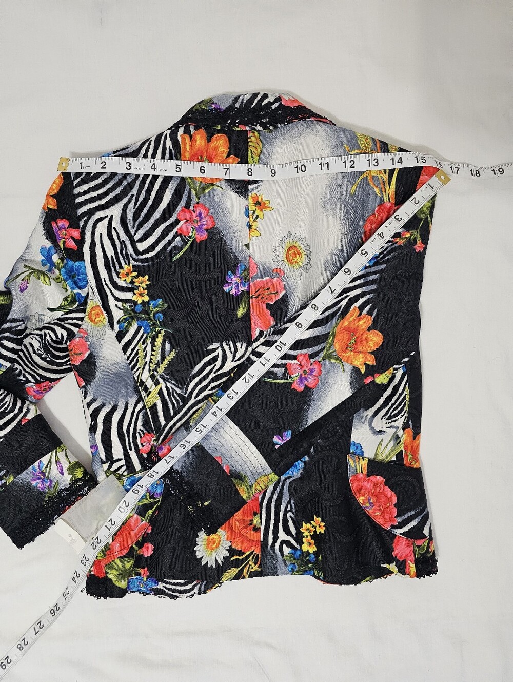 Alberto Makali Zebra Floral Lace Trim Jacket Blazer Women’s Size 2  Art to Wear - Picture 7 of 10